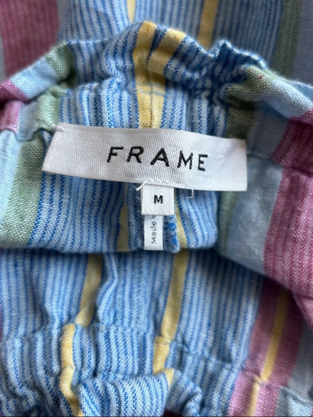 FRAME 100% Linen Striped Pants Women's Size Medium M Multicolor Elastic Waist - Picture 5 of 8